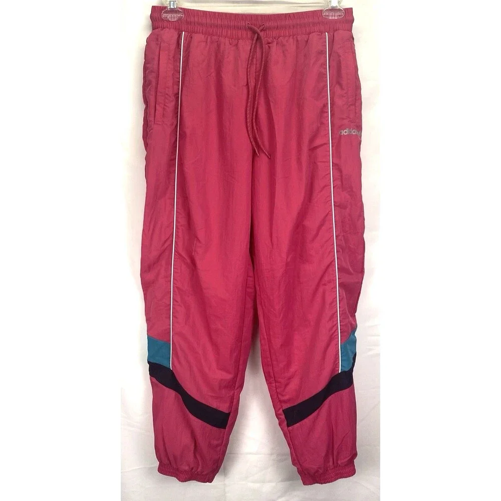 Adidas Women’s Size L Large Track Pants Windbreaker Pink Lined Drawstring Poly